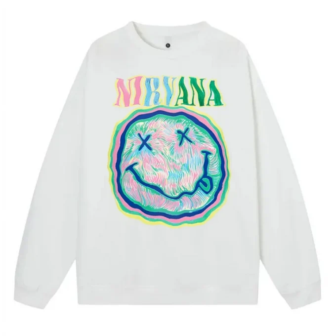 White Nirvana Smile Face Sweatshirt